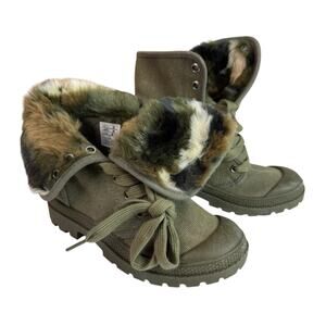 RocketDog Boots Army Green Faux Fur Girls Shoes Winter Sz 12 Combat Grunge Warm